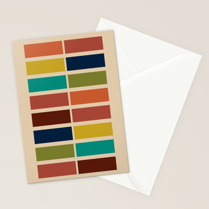 Nelson Blocks II - Midcentury Modern Geometric in Mid Century Mod Mustard, Olive, Teal, Orange, Beige Stationery Card Gallery Image 2