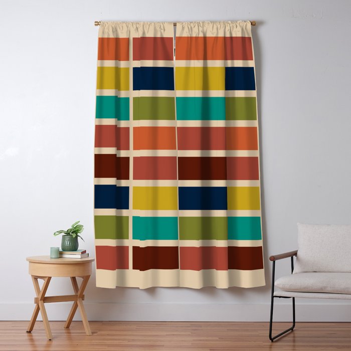 Nelson Blocks II - Midcentury Modern Geometric in Mid Century Mod Mustard, Olive, Teal, Orange, Beige Window Curtain Gallery Image 1