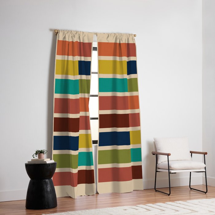 Nelson Blocks II - Midcentury Modern Geometric in Mid Century Mod Mustard, Olive, Teal, Orange, Beige Window Curtain Gallery Image 2
