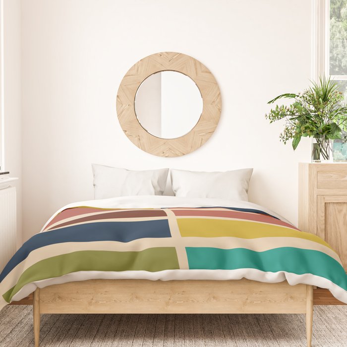 Nelson Blocks II - Midcentury Modern Geometric in Mid Century Mod Mustard, Olive, Teal, Orange, Beige Duvet Cover Gallery Image 3