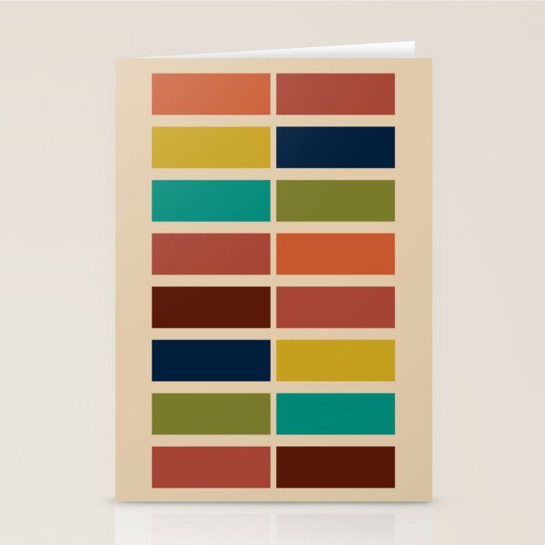 Nelson Blocks II - Midcentury Modern Geometric in Mid Century Mod Mustard, Olive, Teal, Orange, Beige Stationery Card Gallery Image 1