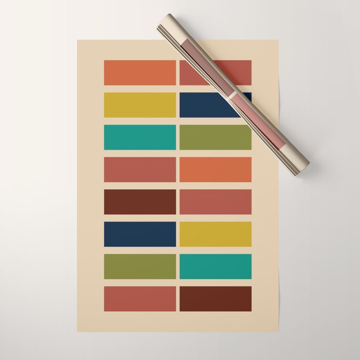 Nelson Blocks II - Midcentury Modern Geometric in Mid Century Mod Mustard, Olive, Teal, Orange, Beige Wrapping Paper Gallery Image 1