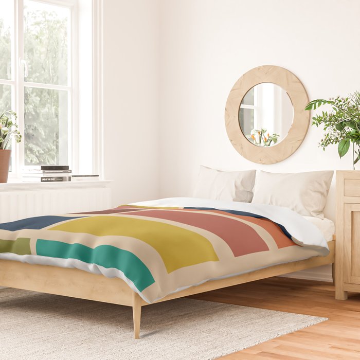 Nelson Blocks II - Midcentury Modern Geometric in Mid Century Mod Mustard, Olive, Teal, Orange, Beige Duvet Cover Gallery Image 2