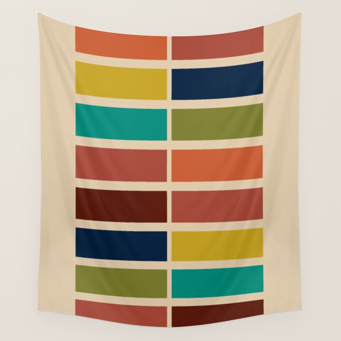 Nelson Blocks II - Midcentury Modern Geometric in Mid Century Mod Mustard, Olive, Teal, Orange, Beige Wall Tapestry Gallery Image 4