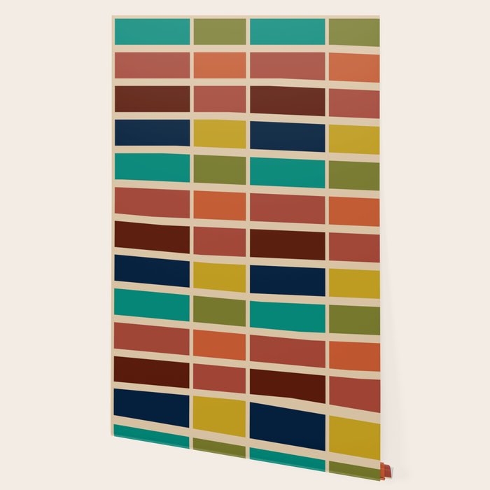 Nelson Blocks II - Midcentury Modern Geometric in Mid Century Mod Mustard, Olive, Teal, Orange, Beige Wallpaper Gallery Image 2