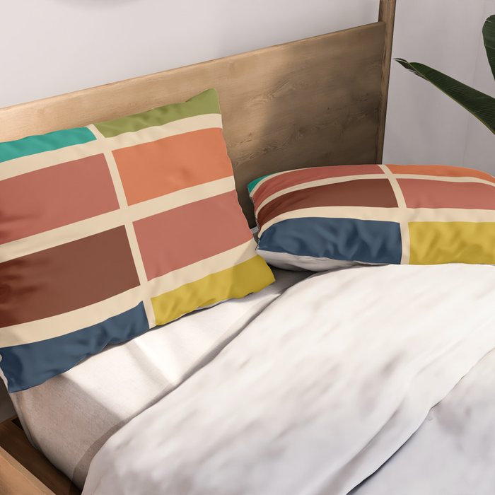 Nelson Blocks II - Midcentury Modern Geometric in Mid Century Mod Mustard, Olive, Teal, Orange, Beige Pillow Sham Gallery Image 2