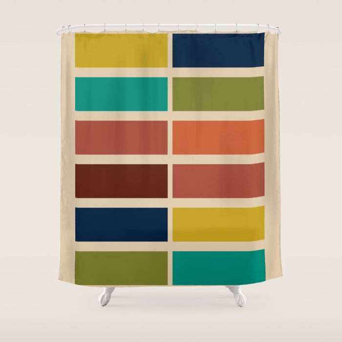Nelson Blocks II - Midcentury Modern Geometric in Mid Century Mod Mustard, Olive, Teal, Orange, Beige Shower Curtain Gallery Image 1