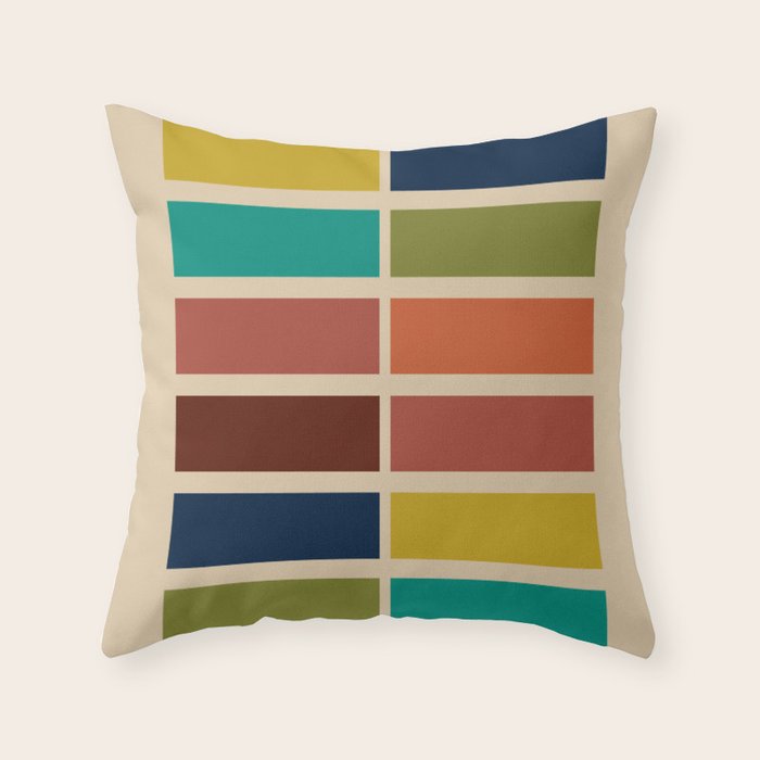 Nelson Blocks II - Midcentury Modern Geometric in Mid Century Mod Mustard, Olive, Teal, Orange, Beige Throw Pillow Gallery Image 6