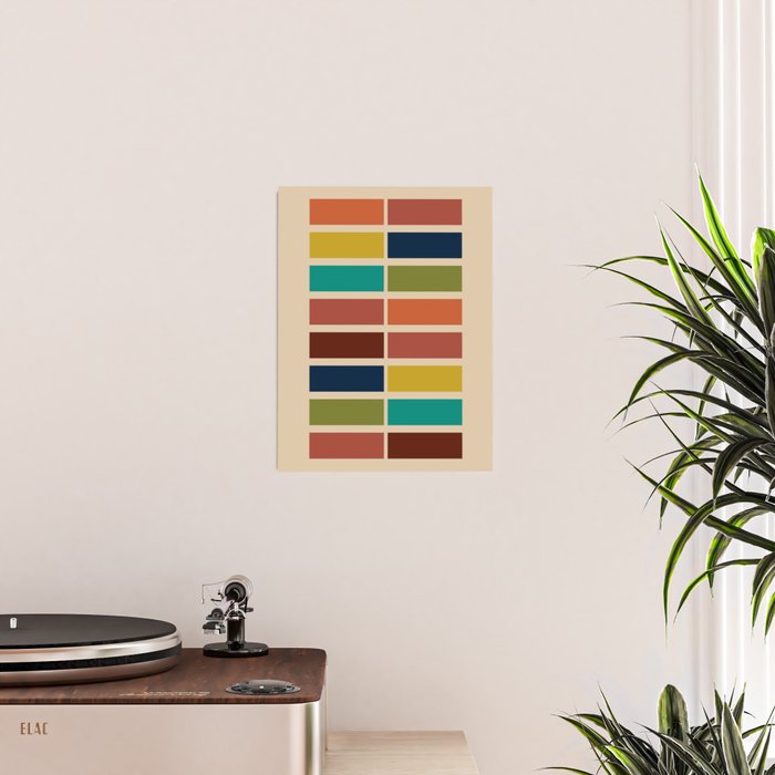 Nelson Blocks II - Midcentury Modern Geometric in Mid Century Mod Mustard, Olive, Teal, Orange, Beige Poster Gallery Image 2