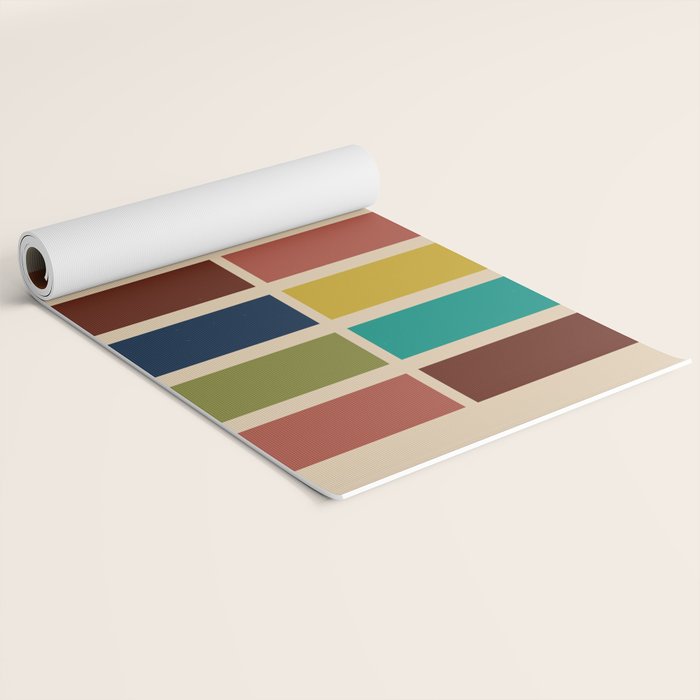 Nelson Blocks II - Midcentury Modern Geometric in Mid Century Mod Mustard, Olive, Teal, Orange, Beige Yoga Mat Gallery Image 2