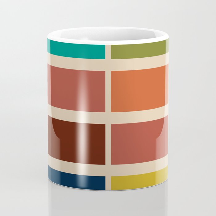 Nelson Blocks II - Midcentury Modern Geometric in Mid Century Mod Mustard, Olive, Teal, Orange, Beige Coffee Mug Gallery Image 4