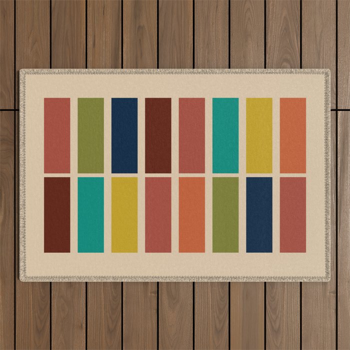 Nelson Blocks II - Midcentury Modern Geometric in Mid Century Mod Mustard, Olive, Teal, Orange, Beige Outdoor Rug Gallery Image 1