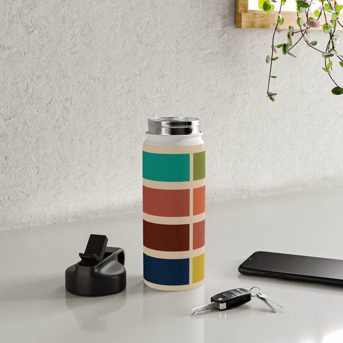 Nelson Blocks II - Midcentury Modern Geometric in Mid Century Mod Mustard, Olive, Teal, Orange, Beige Water Bottle Gallery Image 4
