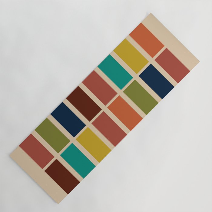 Nelson Blocks II - Midcentury Modern Geometric in Mid Century Mod Mustard, Olive, Teal, Orange, Beige Yoga Mat Gallery Image 1