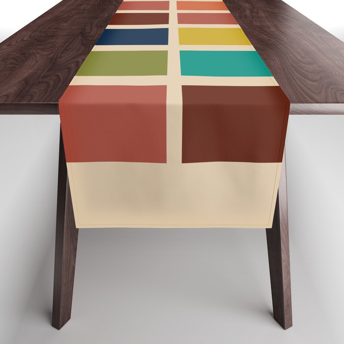 Nelson Blocks II - Midcentury Modern Geometric in Mid Century Mod Mustard, Olive, Teal, Orange, Beige Table Runner Gallery Image 1