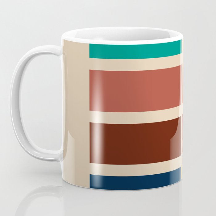 Nelson Blocks II - Midcentury Modern Geometric in Mid Century Mod Mustard, Olive, Teal, Orange, Beige Coffee Mug Gallery Image 3