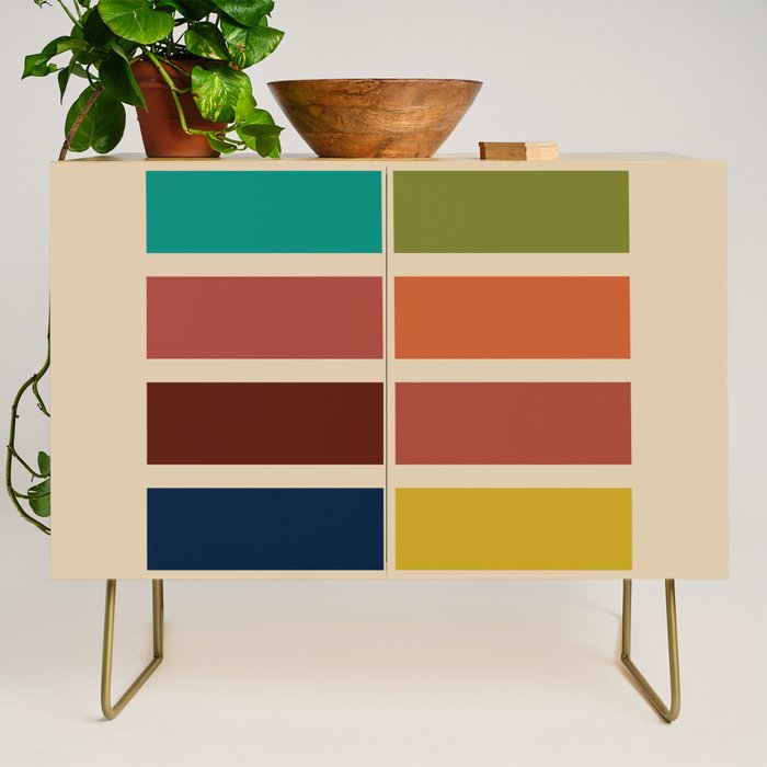 Nelson Blocks II - Midcentury Modern Geometric in Mid Century Mod Mustard, Olive, Teal, Orange, Beige Credenza Gallery Image 1