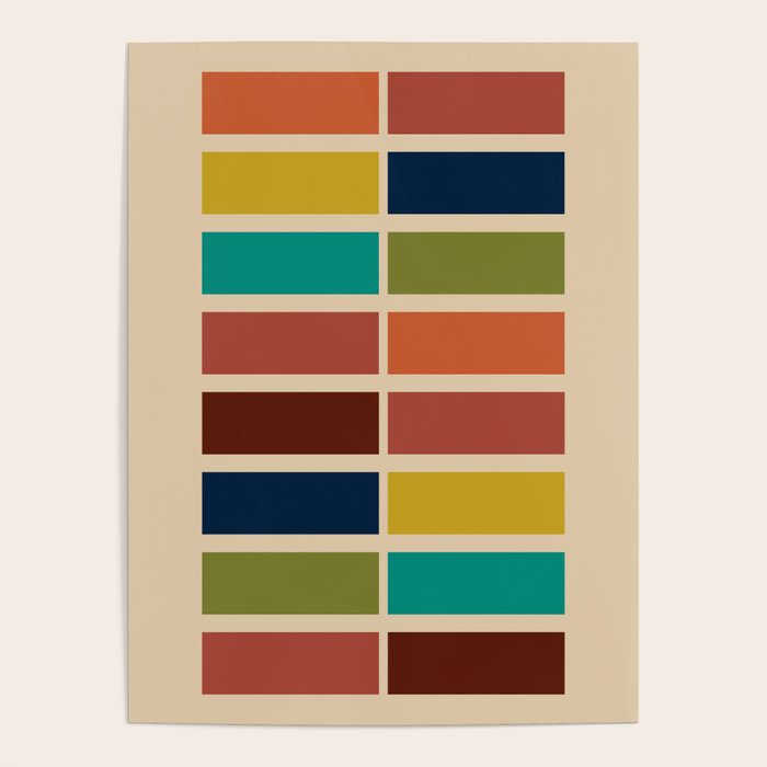 Nelson Blocks II - Midcentury Modern Geometric in Mid Century Mod Mustard, Olive, Teal, Orange, Beige Poster Gallery Image 4