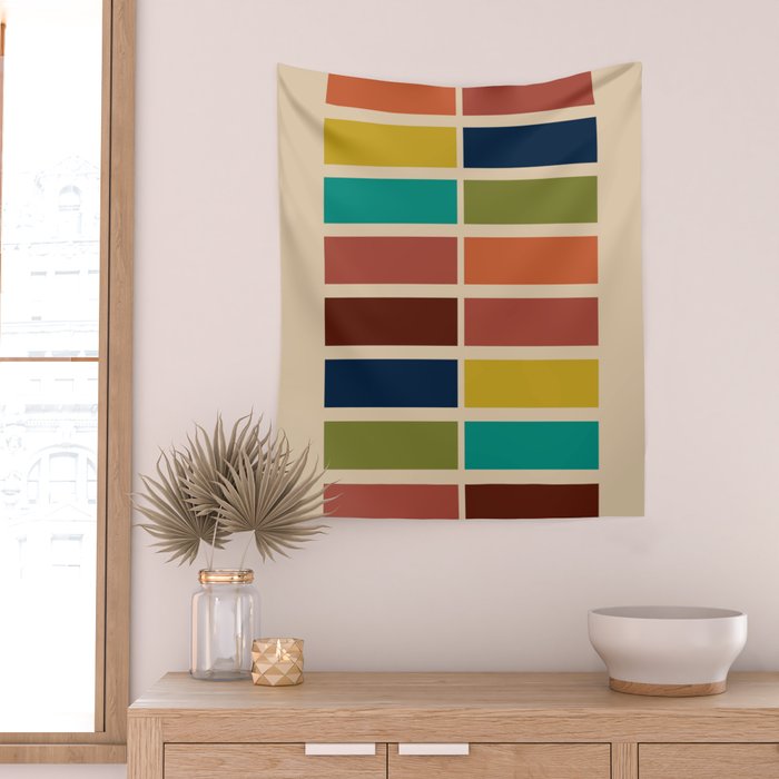 Nelson Blocks II - Midcentury Modern Geometric in Mid Century Mod Mustard, Olive, Teal, Orange, Beige Wall Tapestry Gallery Image 2