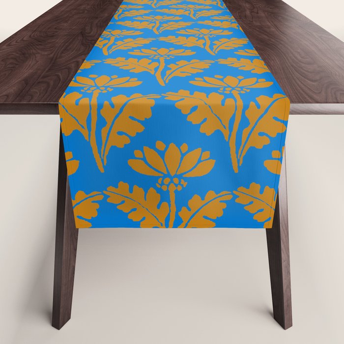 Vintage Floral Arches Art Nouveau Pattern in Cerulean Blue and Deep Mustard Table Runner Gallery Image 1