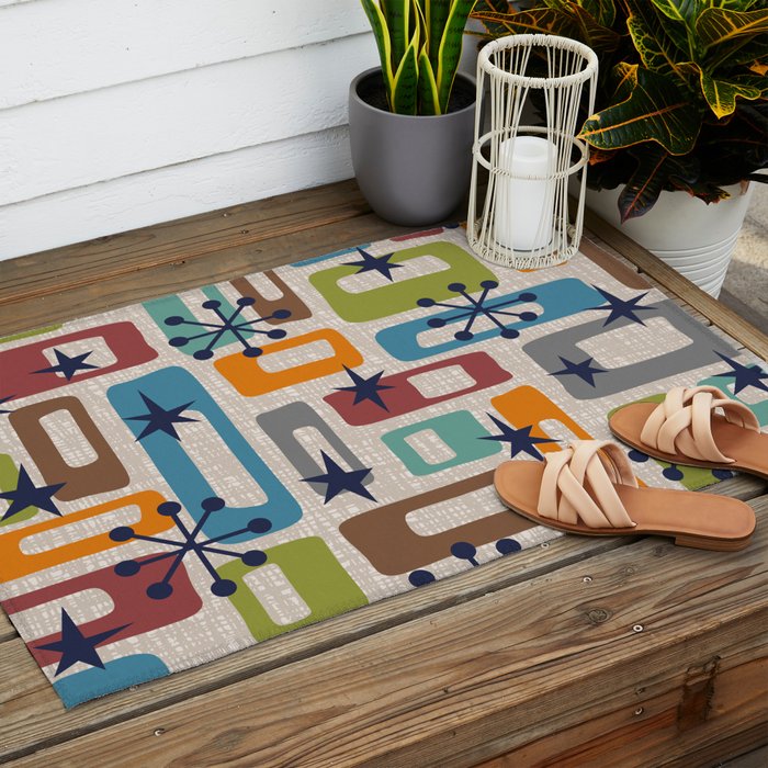 Colorful Retro Mid Century Modern Solar Squares 629 Outdoor Rug Gallery Image 2