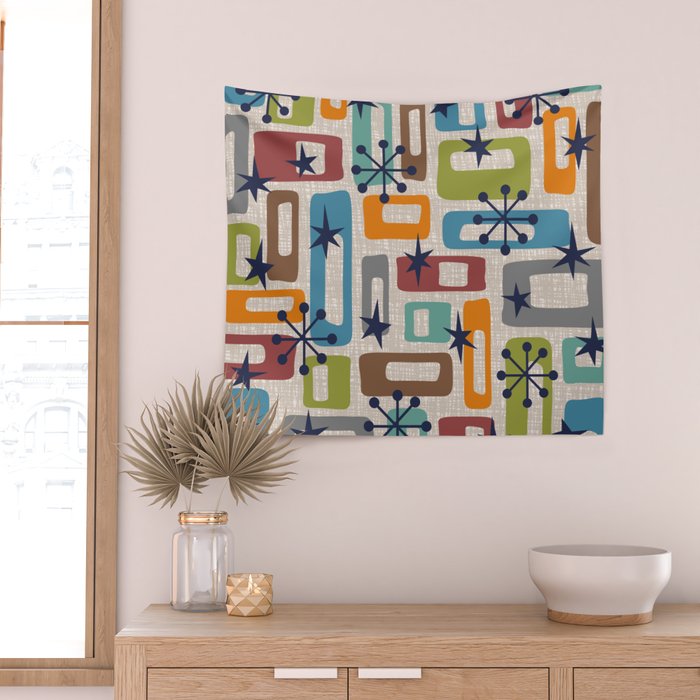 Colorful Retro Mid Century Modern Solar Squares 629 Wall Tapestry Gallery Image 2