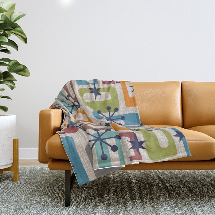 Colorful Retro Mid Century Modern Solar Squares 629 Throw Blanket Gallery Image 1