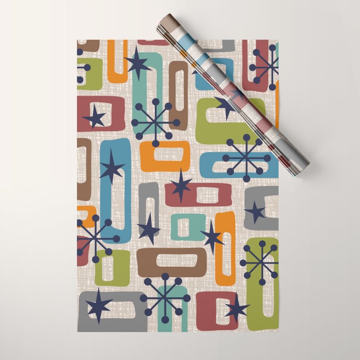 Colorful Retro Mid Century Modern Solar Squares 629 Wrapping Paper Gallery Image 1