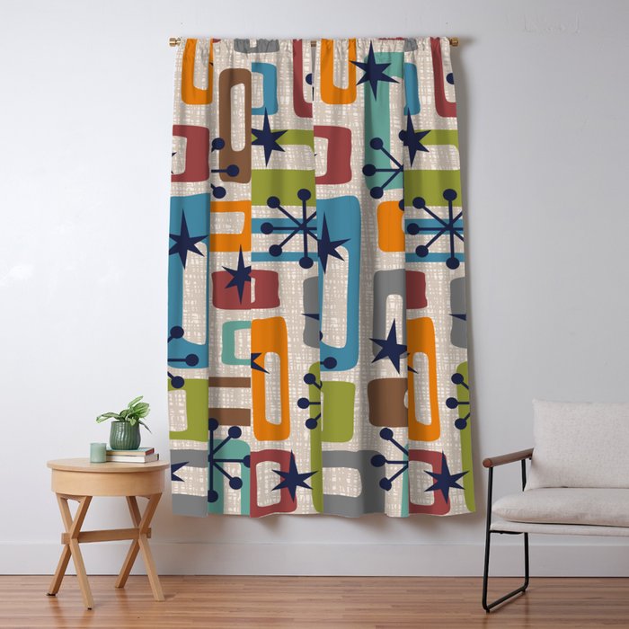 Colorful Retro Mid Century Modern Solar Squares 629 Window Curtain Gallery Image 1