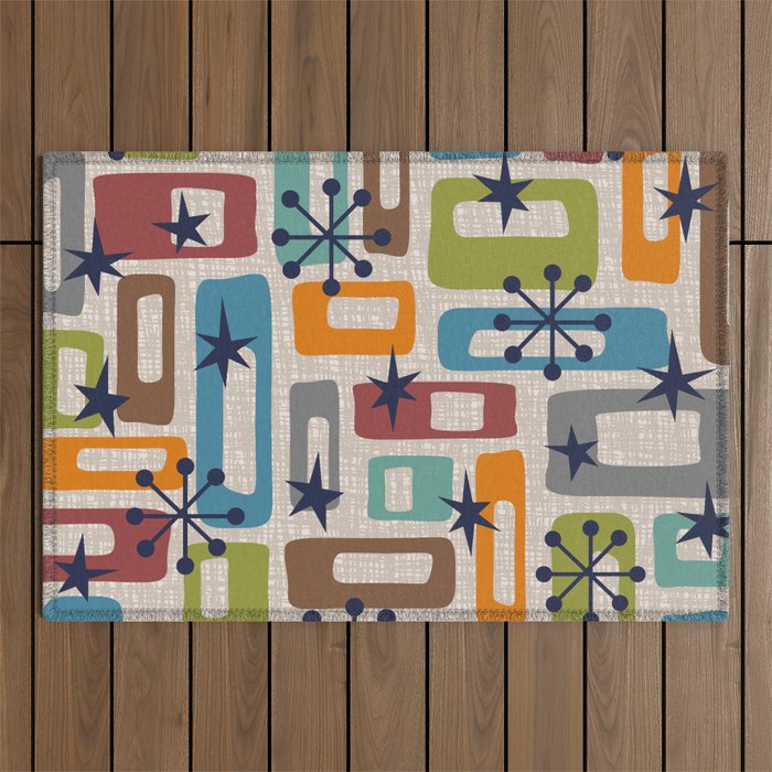 Colorful Retro Mid Century Modern Solar Squares 629 Outdoor Rug Gallery Image 1