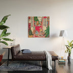 Cats in the Window at a Snowy Christmas in Bright Colours Wood Wall Art Gallery Image 2