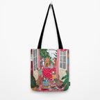 Cats in the Window at a Snowy Christmas in Bright Colours Tote Bag Gallery Image 2