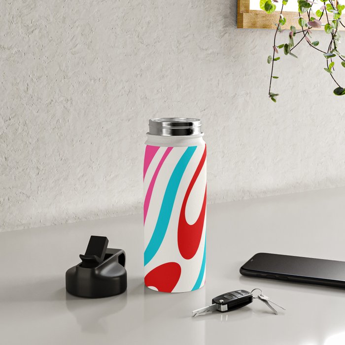 Abstract Wavy Loops Colorful Whimsical Retro Modern Pattern Water Bottle Gallery Image 4