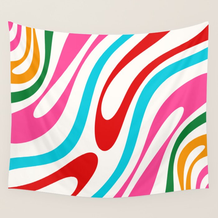 Abstract Wavy Loops Colorful Whimsical Retro Modern Pattern Wall Tapestry Gallery Image 1