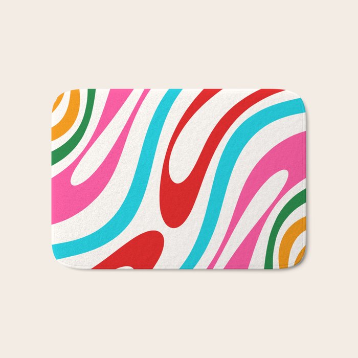 Abstract Wavy Loops Colorful Whimsical Retro Modern Pattern Bath Mat Gallery Image 1