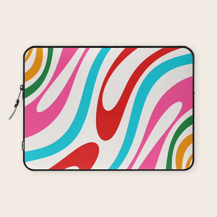 Abstract Wavy Loops Colorful Whimsical Retro Modern Pattern Laptop Sleeve Gallery Image 1