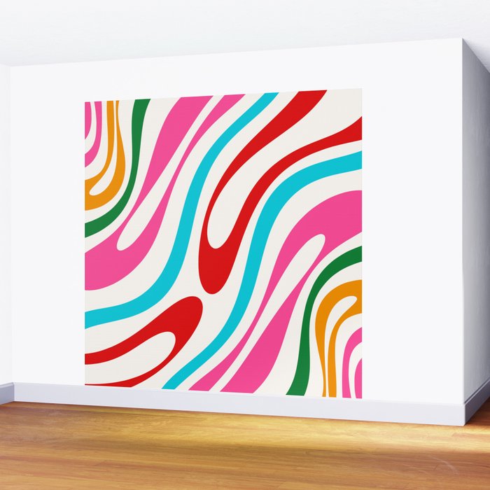 Abstract Wavy Loops Colorful Whimsical Retro Modern Pattern Wall Mural Gallery Image 2