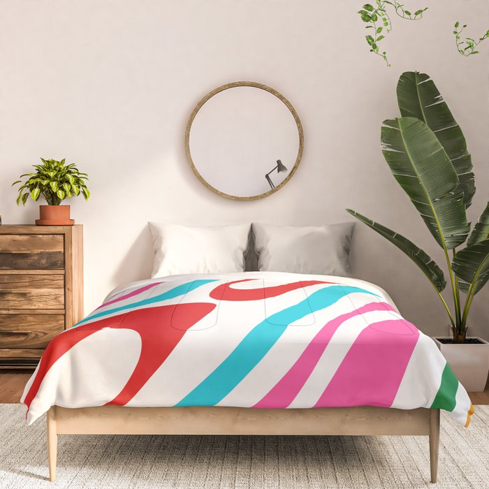 Abstract Wavy Loops Colorful Whimsical Retro Modern Pattern Comforter Gallery Image 3