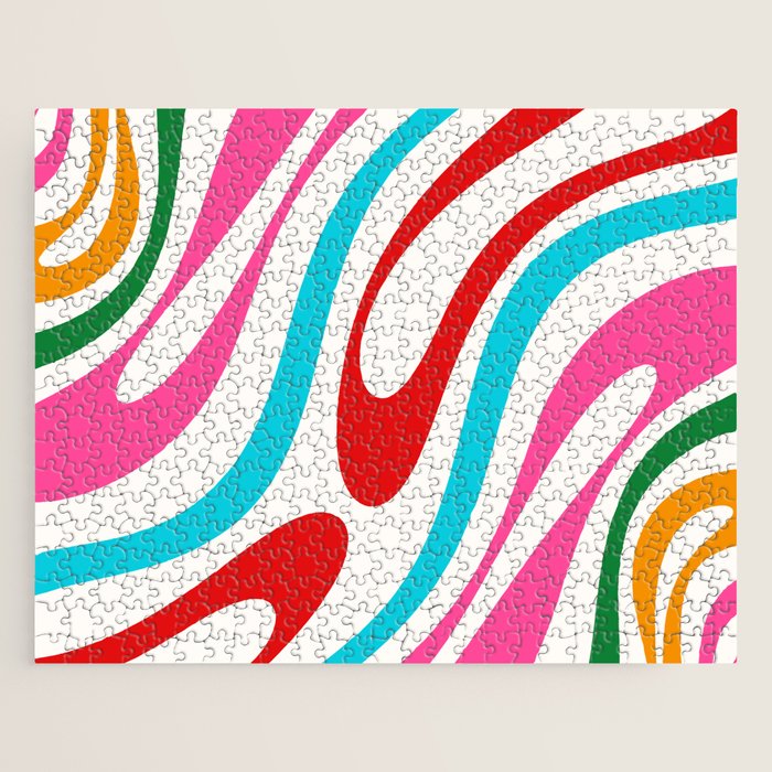 Abstract Wavy Loops Colorful Whimsical Retro Modern Pattern Jigsaw Puzzle Gallery Image 1