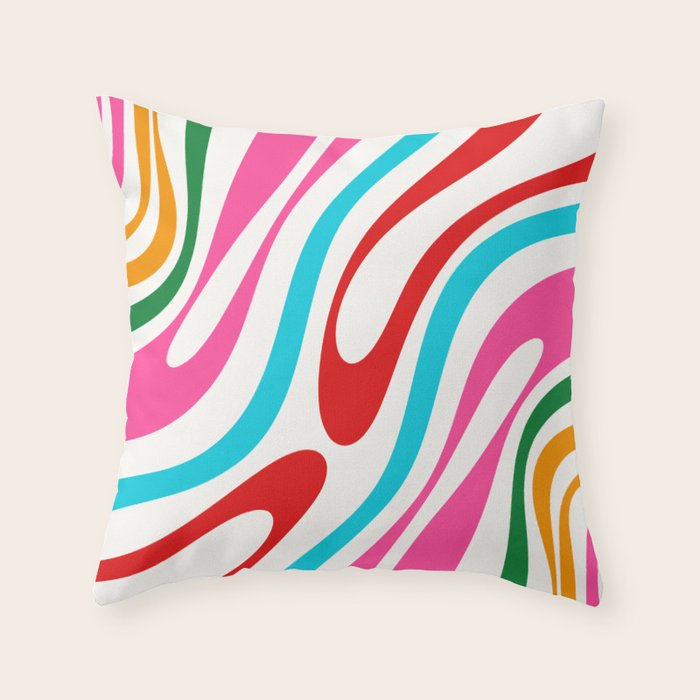 Abstract Wavy Loops Colorful Whimsical Retro Modern Pattern Throw Pillow Gallery Image 1