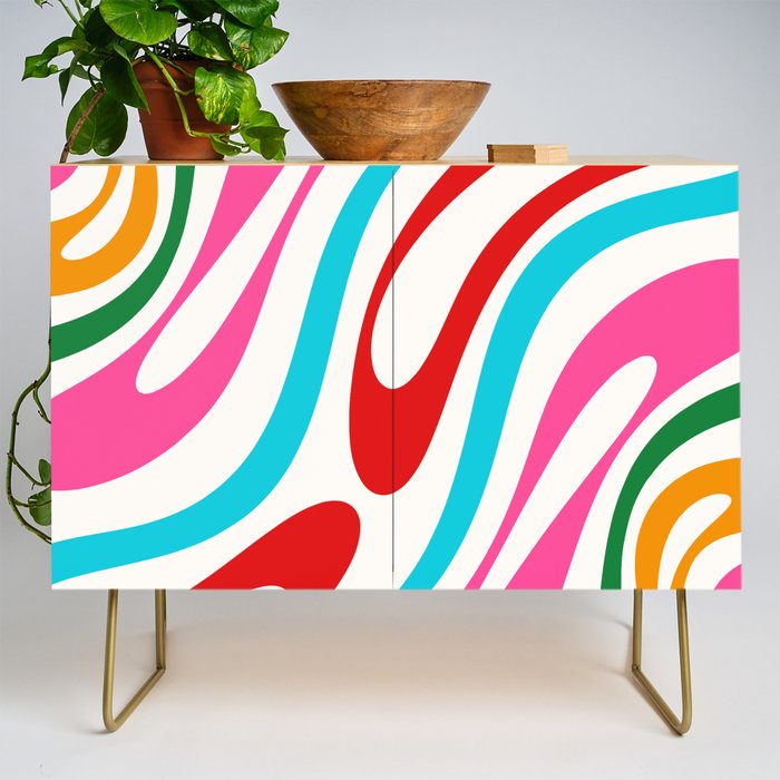 Abstract Wavy Loops Colorful Whimsical Retro Modern Pattern Credenza Gallery Image 1