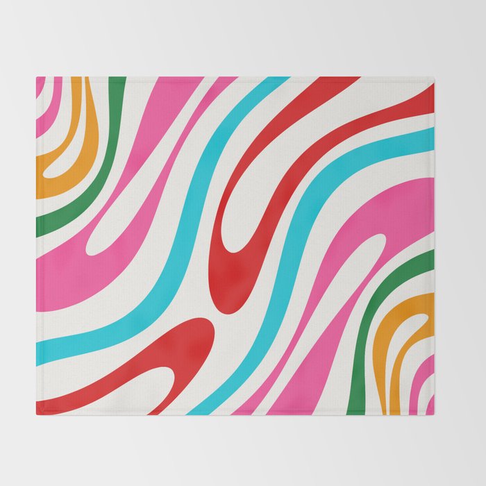 Abstract Wavy Loops Colorful Whimsical Retro Modern Pattern Throw Blanket Gallery Image 2