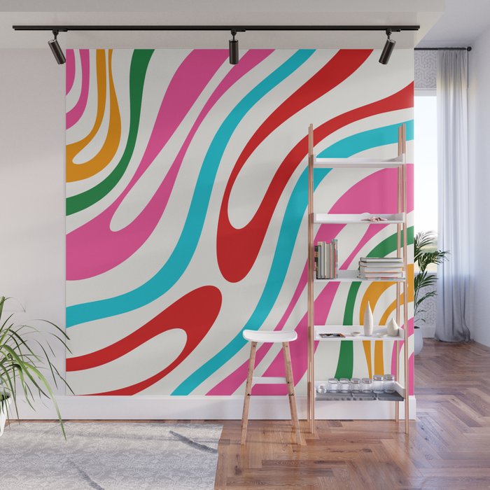 Abstract Wavy Loops Colorful Whimsical Retro Modern Pattern Wall Mural Gallery Image 1