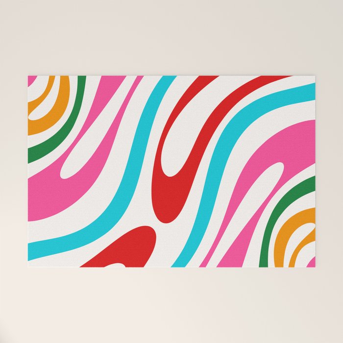 Abstract Wavy Loops Colorful Whimsical Retro Modern Pattern Welcome Mat Gallery Image 1
