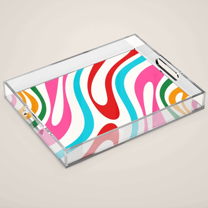 Abstract Wavy Loops Colorful Whimsical Retro Modern Pattern Acrylic Tray Gallery Image 1