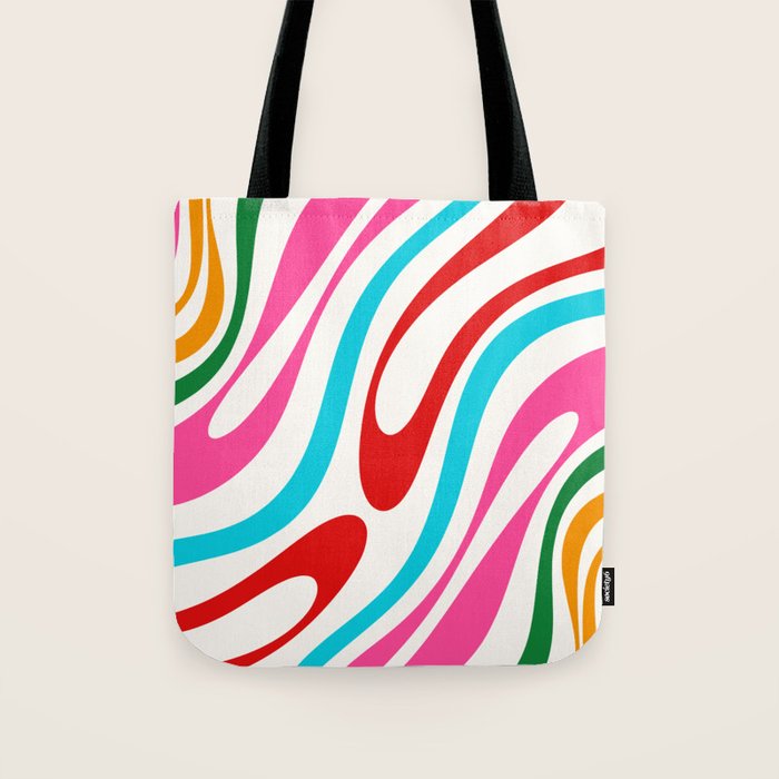 Abstract Wavy Loops Colorful Whimsical Retro Modern Pattern Tote Bag Gallery Image 1