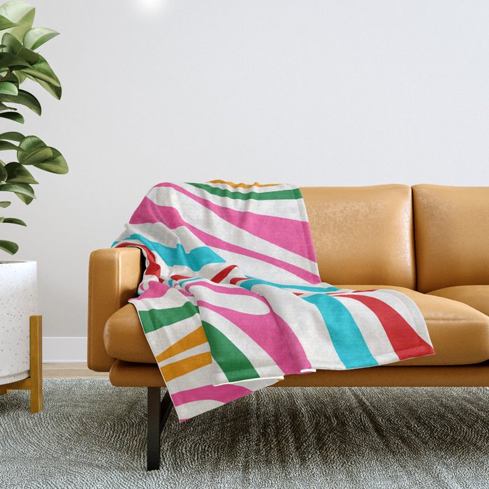 Abstract Wavy Loops Colorful Whimsical Retro Modern Pattern Throw Blanket Gallery Image 1