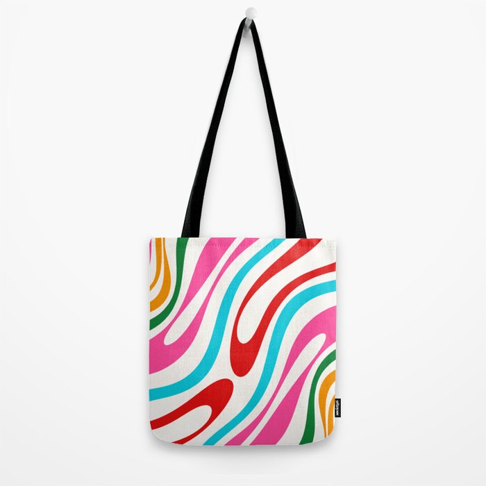 Abstract Wavy Loops Colorful Whimsical Retro Modern Pattern Tote Bag Gallery Image 2