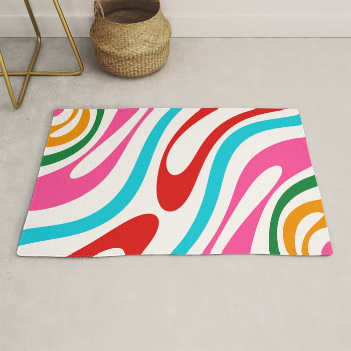 Abstract Wavy Loops Colorful Whimsical Retro Modern Pattern Rug Gallery Image 1