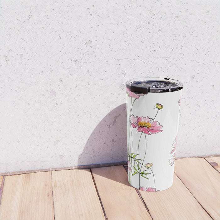 Pink Cosmos Flowers Travel Mug Gallery Image 4